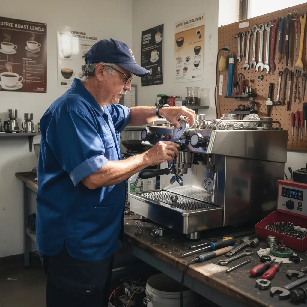 Tīrīšanas līdzekļi un instrumenti kafijas automātu apkopei.